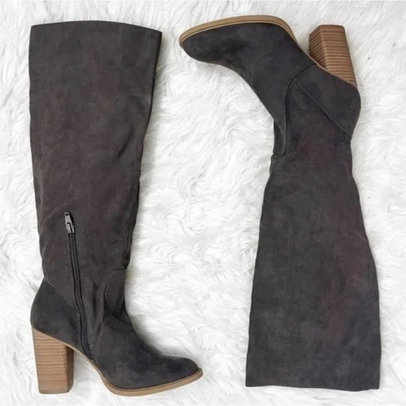 New Without Box Taupe Calf Boots With Heels Almond Toe Faux Suede - Picture 1 of 10